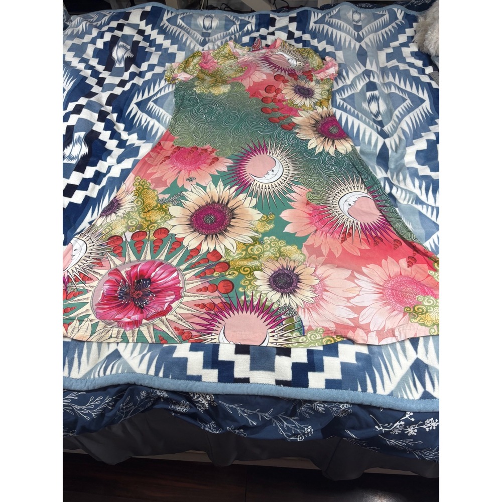 Johnny Was Los Angeles Floral Celestial Sun Moon Midi Dress XL Multicolor